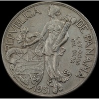 Panama 1931 Silver 1 Balboa KM# 13 good EF