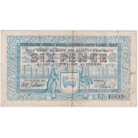 1941 Hay Internment Camp Sixpence Note Robinow / Stahl good VF