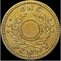 1942 One Penny Unholed Internment Token WWII Extremely Fine