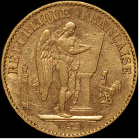 France 1878-A Gold 20 Francs Angel KM#825 about EF