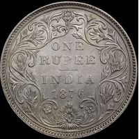 India 1876 One Rupee About Unc