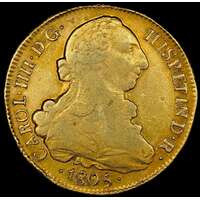 Chile 1805-FJ Gold 8 Escudos KM# 54 about VF