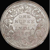 India (British) 1862 Silver Rupee KM#473.1 NGC MS62