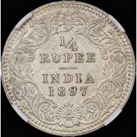 India (British) 1897-C Silver 1/4 Rupee KM# 471 NGC MS62