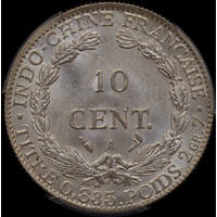 French Indo China 1911-A Silver 10 Cents Lec #150 PCGS MS65