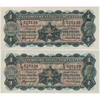 1927 One Pound Consecutive Pair Riddle/Heathershaw R26 about Unc