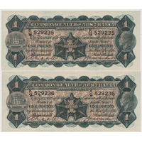 1927 One Pound Consecutive Pair Riddle/Heathershaw R26 about Unc