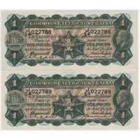 1927 One Pound Consecutive Pair Riddle/Heathershaw R26 good EF