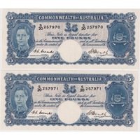 1949 Five Pound Consecutive Pair Coombs/Watt R47 about Unc