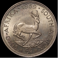 South Africa 1959 Silver 5 Shillings KM#52 about Unc