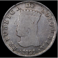 Colombia (Cundinamarca) Silver 8 Reales KM# C6 about Very Fine