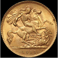 1913 Gold Half Sovereign George V S#3950 Uncirculated