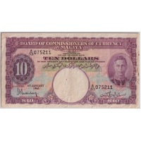 Malaya 1940 10 Dollars P# 1 PCGS VF30