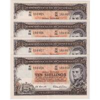 1954 Ten Shilling Consecutive Run of 4 Coombs/Wilson R16 good EF