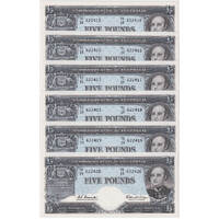 1960 Five Pound Consecutive Run of 6 Coombs/Wilson R50 about Unc