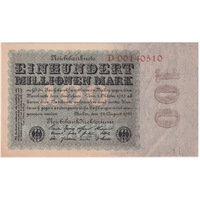 Germany (Weimar Republic) 1923 100 Million Mark Banknote Pick#107 Uncirculated