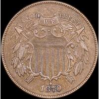 USA 1870 Copper 2 Cents Union Shield KM# 94 Very Fine