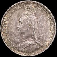 1887 Silver Threepence Victoria Jubilee S#3931 about Unc