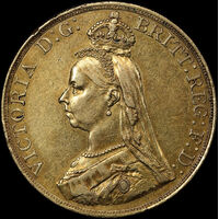 1887 Gold Five Pounds Victoria S#3864 good VF