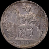 French Indo China 1906-A Silver 1 Piastre KM# 5a.1 good EF