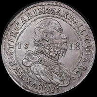 Austria (Hall) 1618 Silver Thaler Maximilian III Dav#3324 about Unc