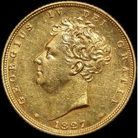 1827 Gold Sovereign George IV S#3801 about Unc