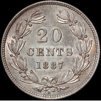 Nicaragua 1887 Silver 20 Centavos KM#7 good EF