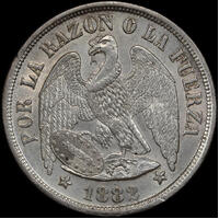 Chile 1882 Silver Peso KM#142.1 good EF