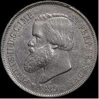 Brazil 1889 Silver 2,000 Reis KM# 485 good EF