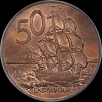 New Zealand 1967 50 Cent Error Struck on Penny Planchet PCGS MS62RB