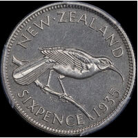 New Zealand 1935 Silver Sixpence KM#2 PCGS PR65