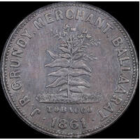 1861 J.R. Grundy Copper Penny Token A#155 Very Fine