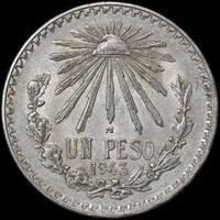 Mexico 1943 Silver Peso KM# 455 about Unc