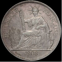 French Indo-China 1908 Silver Piastre KM#5a.1 good EF