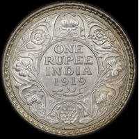India (British) 1919 Silver Rupee KM# 523 Choice Uncirculated