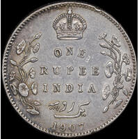 India (British) 1907 Silver Rupee KM# 508 Good EF