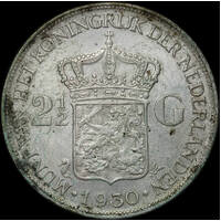 Netherlands 1930 Silver 2.5 Gulden KM#165 Wilhelmina Uncirculated