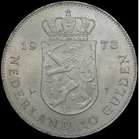 Netherlands 1973 Silver 10 Gulden KM#196 Uncirculated