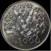 Indonesia 1974 Silver 5,000 Rupiah KM#40 Uncirculated - Orangutan