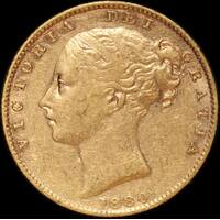 1880 Sydney Shield Sovereign Inverted A Error about VF