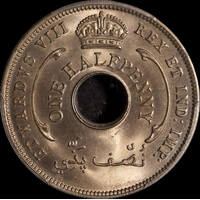 British West Africa 1936 Copper Nickel Halfpenny KM#15 PCGS MS65