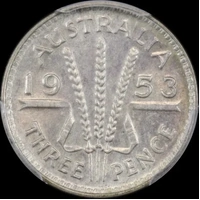 1953 Threepence Gem Unc (PCGS MS62)
