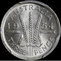 1954 Threepence Gem Unc (PCGS MS66)