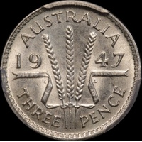 1947 Threepence Uncirculated (PCGS MS62)