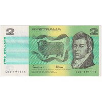 1985 $2 Note Johnston/Fraser R89 Uncirculated Fancy Serial Number LDE 191111