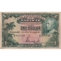 Sarawak 1.1.1940 1 Dollar P# 23 Very Good