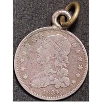 USA 1834 Silver 25 Cents KM#55 Liberty Cap Quarter Good Fine in Mount