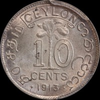 Ceylon 1913 Silver 10 Cents KM#104 PCGS MS64