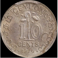 Ceylon 1926 Silver 10 Cents KM#104a PCGS MS65