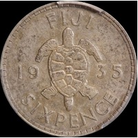 Fiji 1935 Silver Sixpence KM#3 PCGS MS63